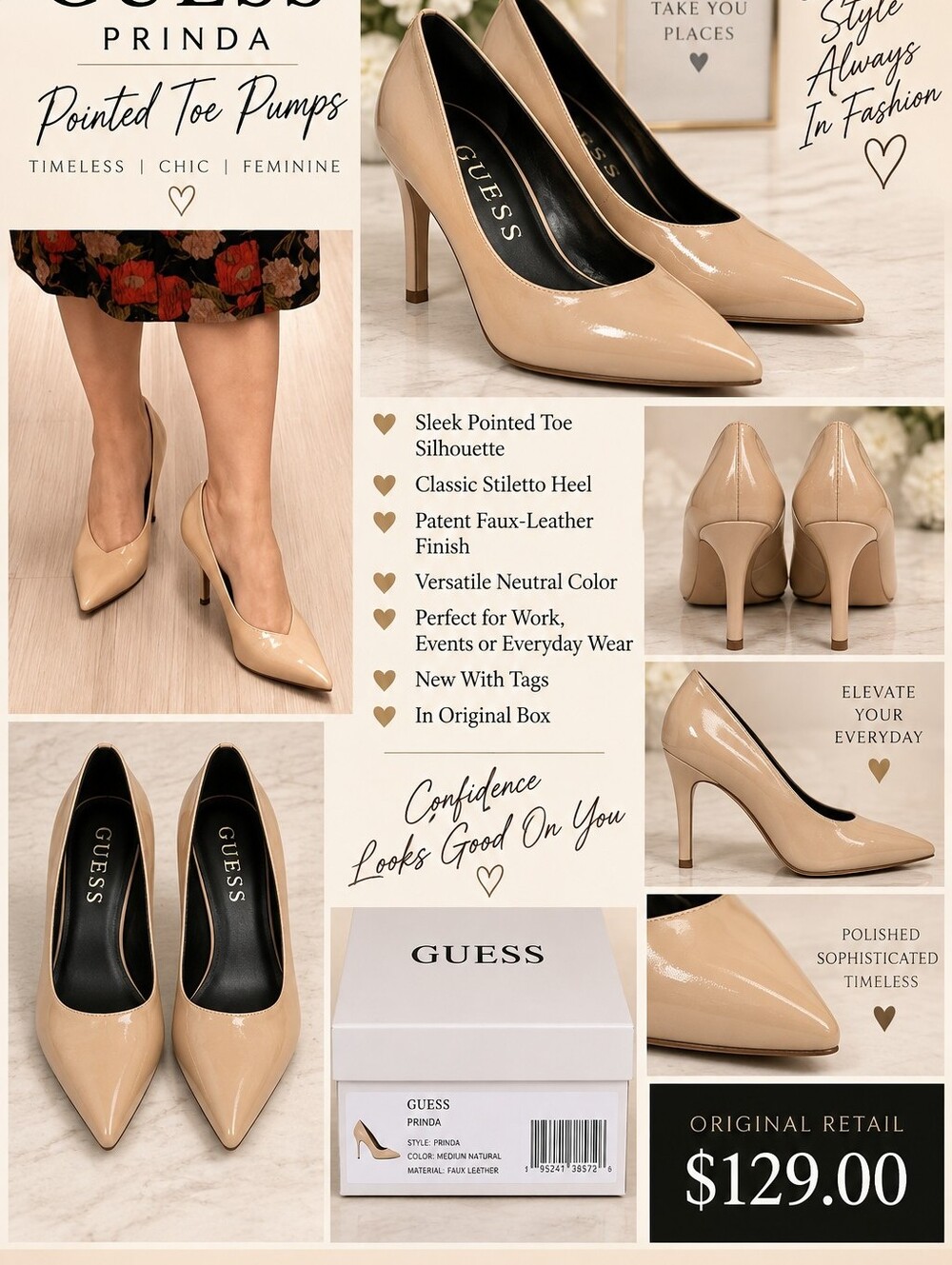 GUESS Nude Patent Pointed-Toe Stiletto Pumps